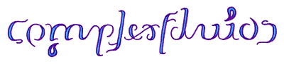 An ambigram of the phrase 'complex fluids.'