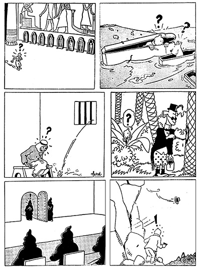 A 'reduction' comic strip by Gilles Ciment, based on 'The Adventures of Tintin'